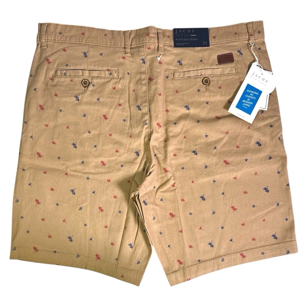 Jachs New York Bleeker Short  Men's Size 33 Dark Khaki Palm Tree 9" Inseam | $99 - Picture 3 of 7